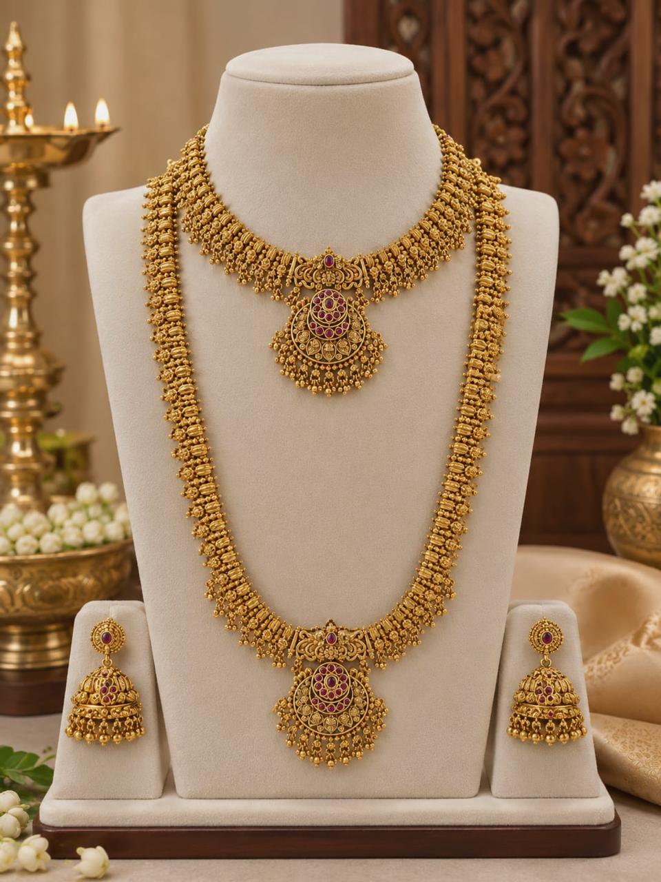 Antique long bridal necklace set