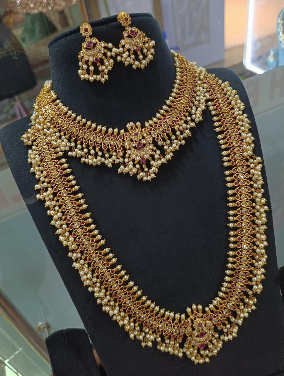 Ruby pearl bridal jewelry set